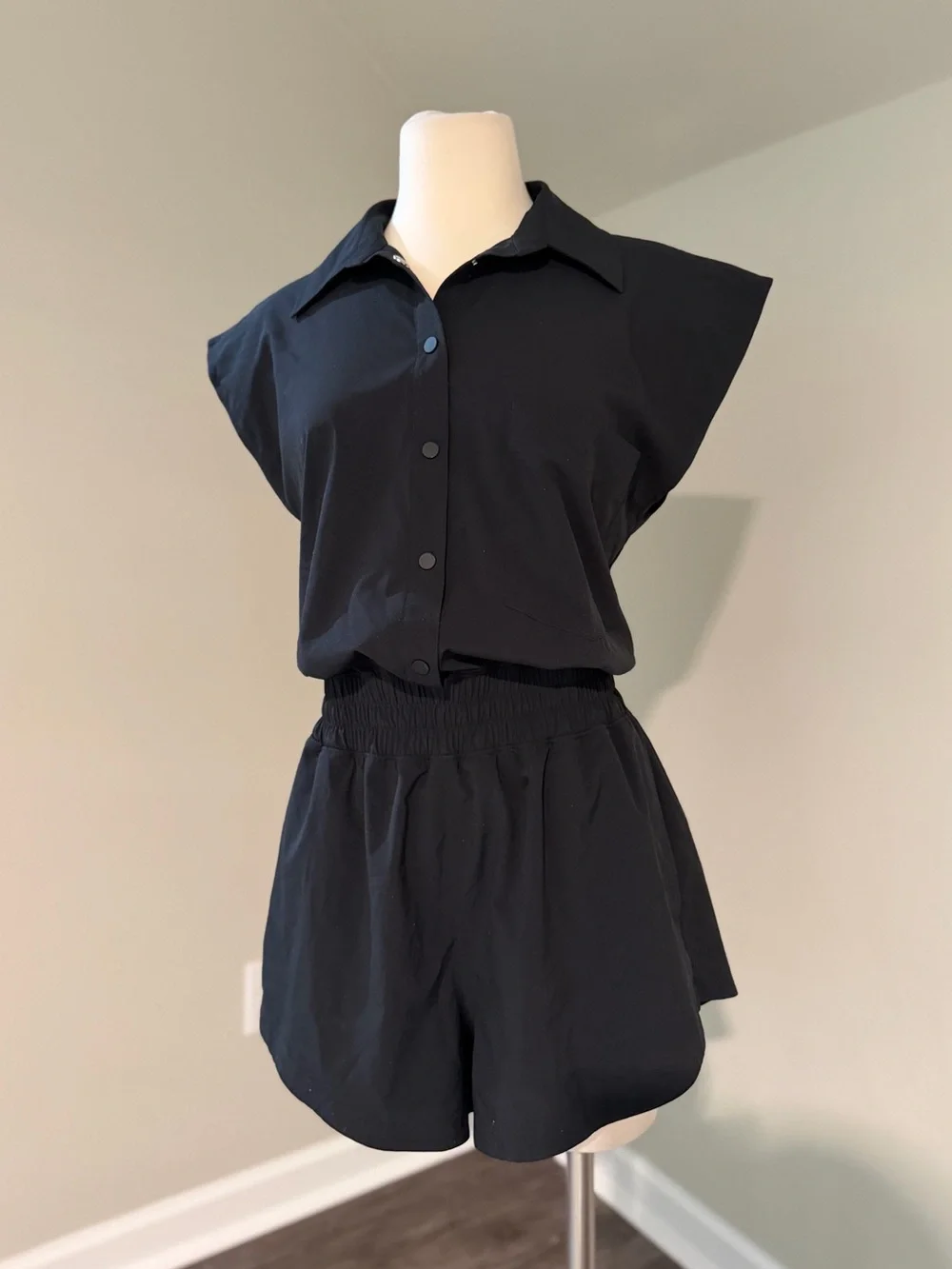 YPB Athleisure Romper - Black, Athletic, Button Snap, Neutral, Sporty - Picture 1 of 5